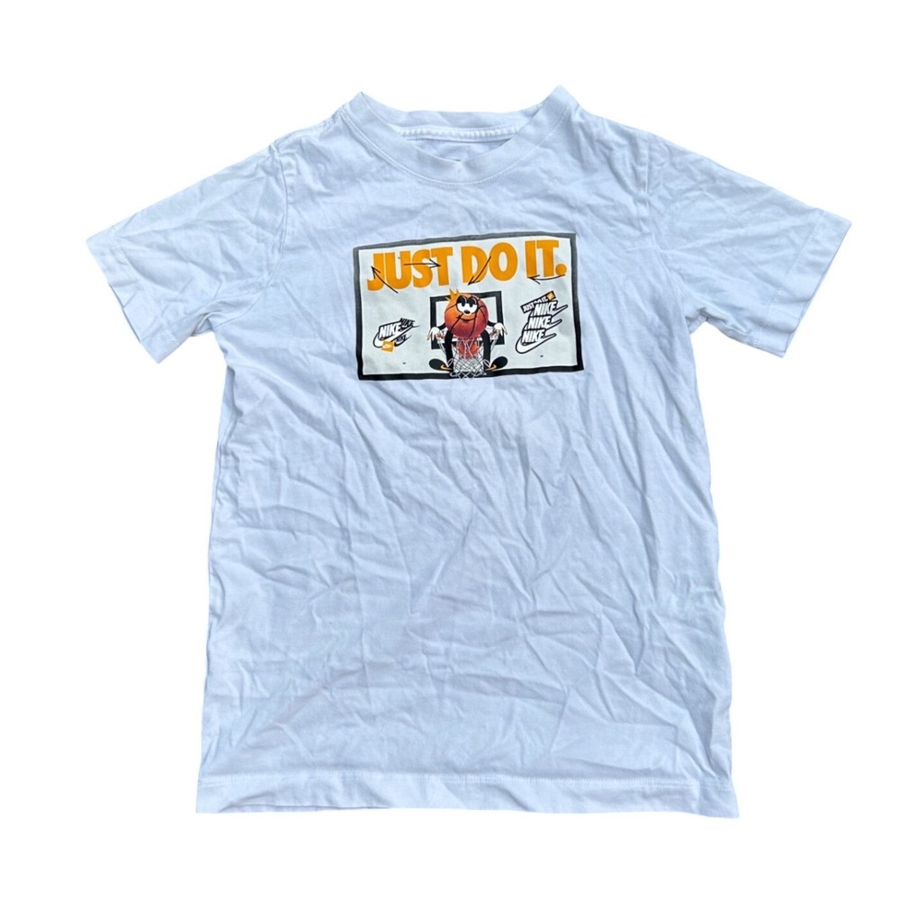Nike Boys Just Do It Graphic T-Shirt White Short Sleeve Crewneck Size Small
